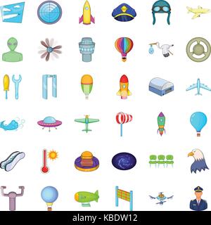Airplane icons set, cartoon style Stock Vector