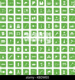 100 tools icons set grunge green Stock Vector