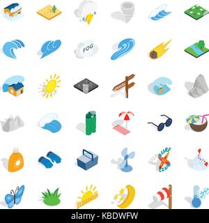 Surfing icons set, isometric style Stock Vector
