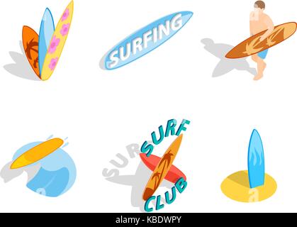 Surf board icon set, isometric style Stock Vector