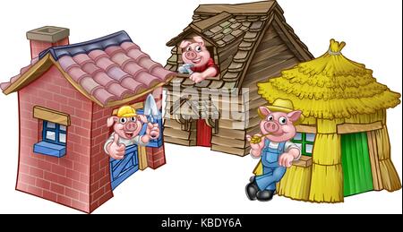 The Three Little Pigs Fairytale Houses Stock Vector