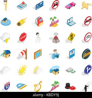 Volcano icons set, isometric style Stock Vector