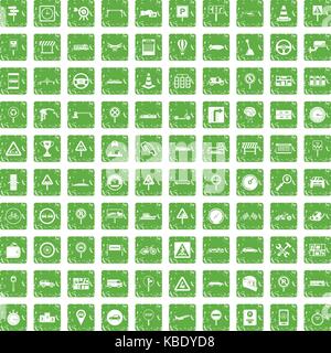 100 traffic icons set grunge green Stock Vector