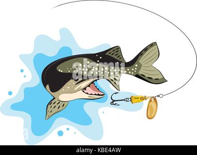 Background abstract blue white fishing rod red bucket fish net float spoon  yellow green frame illustration vector Stock Vector Image & Art - Alamy