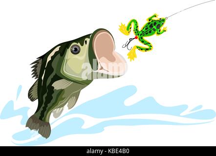 bass and bait, predatory fish, big fishing, vector illustration Stock Vector
