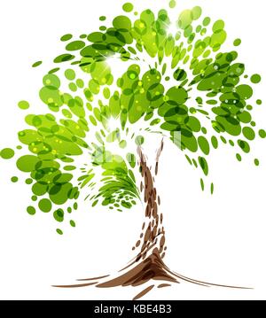 Green stylized vector tree on white background Stock Vector