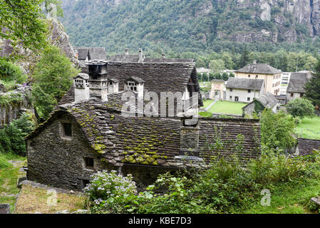 Typical grotto at Cevio on Maggia valley in the Swiss alps Stock Photo