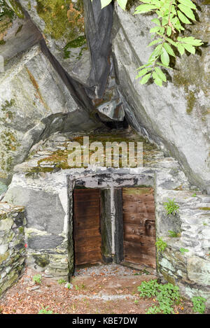 Typical grotto at Cevio on Maggia valley in the Swiss alps Stock Photo