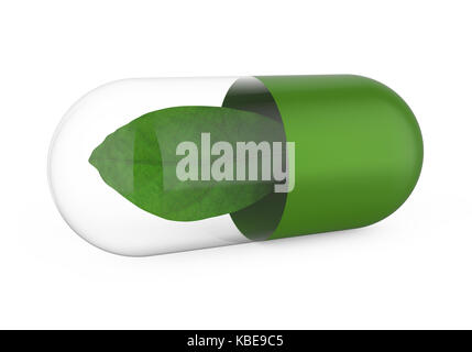 Capsule with Green Leaf Isolated Stock Photo