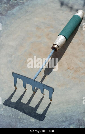 small rake gardening 5 teeth with green handle on white background ...