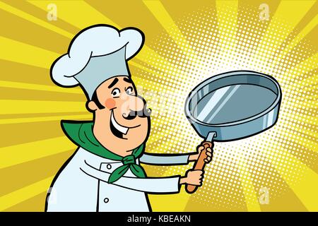 Chef cook character with a frying pan Stock Vector