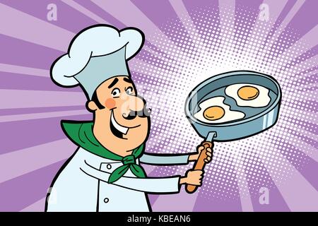 Chef cook character with fried eggs Stock Vector