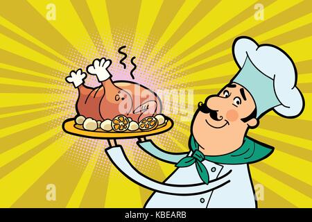 Chef cook character with roast poultry Stock Vector