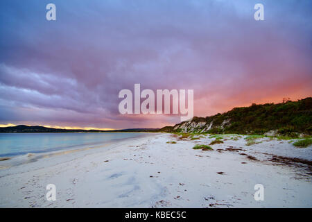 White sand beach at sunset, Torndirrup National Park, near Albany, Great Southern Region, Western Australia, Australia Stock Photo