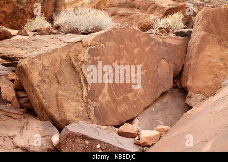 Prehistoric engravings in Twyfelfontein, Unesco World Heritage, Damaraland, Namibia. Stock Photo