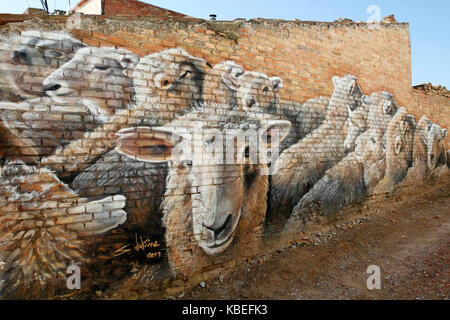 Festival of murals and and rural art at Penelles, Lleida, Catalonia, Spain. Stock Photo