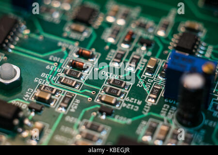 A complicated board with electronic components Stock Photo