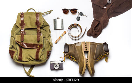 male fashion accessories flat lay isolated on white Stock Photo