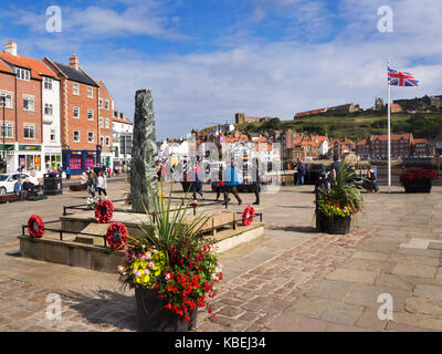 War Memorial obelisk by the Harbour at Whitby North Yorkshire England Stock Photo