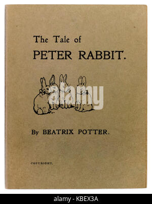 ‘The Tale of Peter Rabbit’ by Beatrix Potter (1866-1943). Photograph of front cover of one of 250 copies privately printing by the author in Decemeber 1901 before publisher F. Warne & Co. agreed to publish the title commercially in 1902. See more information below. Stock Photo