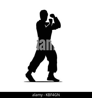 karate player with defense move, silhouette design, isolated on white background. Stock Vector