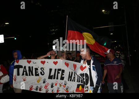 Sydney, Australia. 29th Sep, 2017. A national day of action was held across the country as protesters called for an end to deaths in custody and for the closure of youth prisons. In Sydney protesters marched form Lee Street next to Central Station to Sydney Police Station in Surry Hill. Present were family members of Tane Chatfield, 22, who was found unresponsive at Tamworth Correctional Centre on 20 September. Credit: Richard Milnes/Alamy Live News Stock Photo