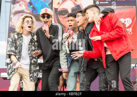 September 23, 2017 - Las Vegas, Nevada, U.S - AUSTIN PORTER, ZION KUWONU,  EDWIN HONORET, BRANDON ARREAGA and NICK MARA of PRETTYMUCH during the iHeartRadio Daytime Village in Las Vegas, Nevada (Credit Image: © Daniel DeSlover via ZUMA Wire) Stock Photo