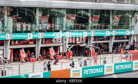 Kuala Lumpur, Malaysia. 29th September, 2017. A view of the F1 garages at the Formula 1 Malaysia Grand Prix in Kuala Lumpur, Malaysia. © Danny Chan/Alamy Live News.