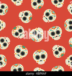 Day of the dead seamless pattern with traditional hand drawn mexican sugar skull decoration. EPS10 vector. Stock Vector