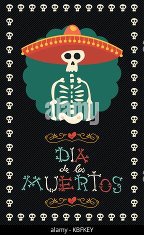 Day of the dead mariachi sugar skull illustration for mexican celebration, traditional hand drawn mexico skeleton with bone decoration. EPS10 vector. Stock Vector