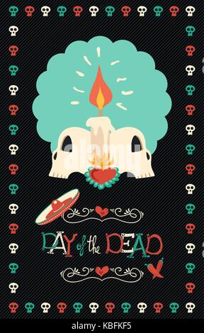 Day of the dead sugar skull illustration for mexican celebration, traditional mexico skeleton decoration with colorful art. EPS10 vector. Stock Vector