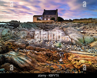 A colourful view at the beginning of sunset of the distinctive coast of Brittany