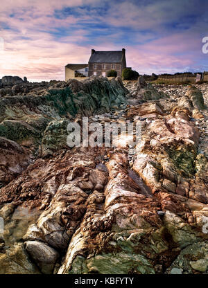 A colourful view at the beginning of sunset of the distinctive coast of Brittany