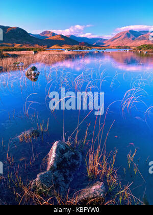 A sunny winter view of Loch na h-Achlaise on Rannoch Moor, near Glen Coe in the Scottish Highlands Stock Photo