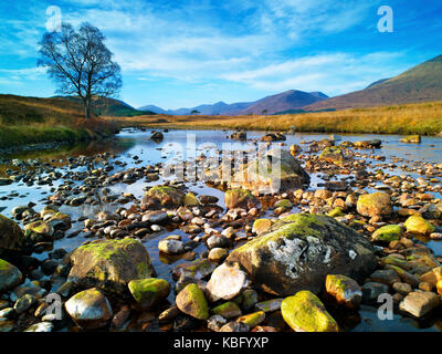 A winter view of the river Abhainn Shira, in the Scottish Highlands, at low water Stock Photo