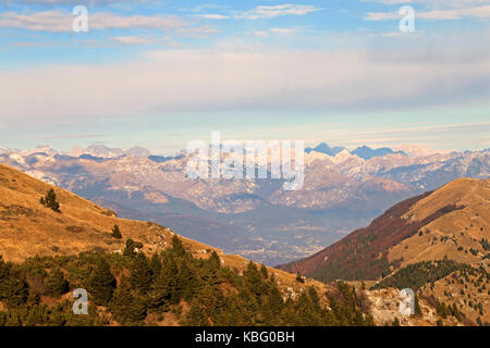 panorama from the top of the mountain called Monte Grappa in Italian and the Italian Alps Stock Photo