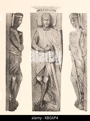 A 1914 depiction of the effigy grave memorial  on the tomb of William Marshall, 1st earl of Pembroke in the Temple, London. (legs are crossed indicating the buried knight has served in the crusades) Stock Photo