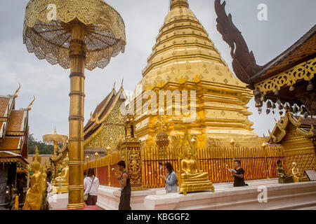 People praying, Wat Phra That Doi Suthep Temple of Chiang Mai, Thailand Stock Photo
