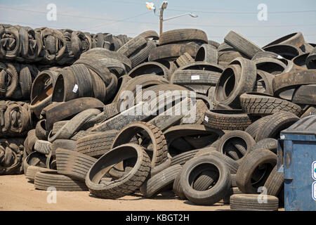 Denver, Colorado - Used tires piled up at Colorado Tire Recycling. Stock Photo
