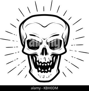 Scary human skull. Jolly Roger, halloween, zombie, skeleton, death symbol. Vector illustration Stock Vector