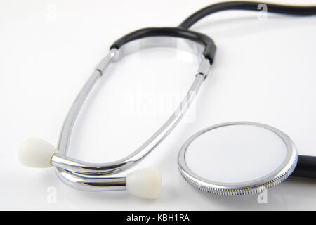 black and silver stethoscope isolated on a white background. Medical healthcare concept Stock Photo
