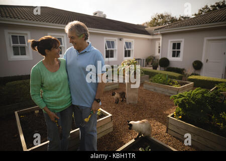 Senior couple looking at each other in the park on a sunny day Stock Photo