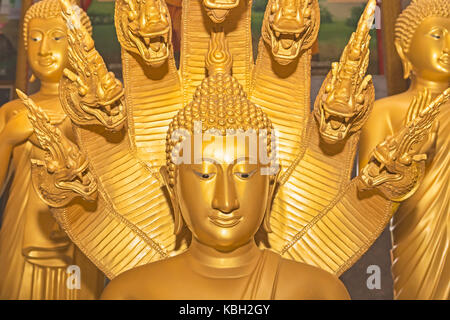 Phuket, Thailand July 4, 2017 : Portrait of a golden Buddha statue located in the interior of Wat Chalong temple also called big Chedi is located in t Stock Photo