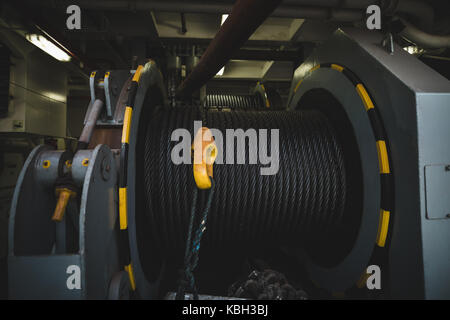 Close-up of steel wire rope on production platform Stock Photo
