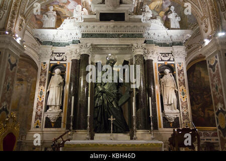 Amalfi, Italy, August 11, 2014: Amalfi Cathedral, Crypt of St. Andrew, where the saint's relics are kept in the central altar. The crypt is decorated  Stock Photo