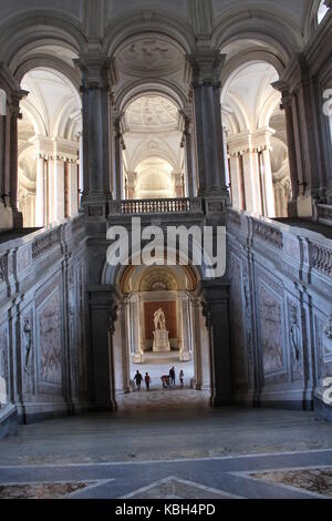 Caserta, Italy, August 14, 2014: Caserta Royal Palace, the honour Grand Staircase, projected by Italian Architect Luigi Vanvitelli in late 1700. Stock Photo