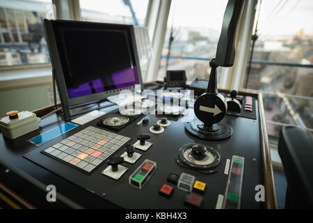Monitor on control bridge in ship Stock Photo