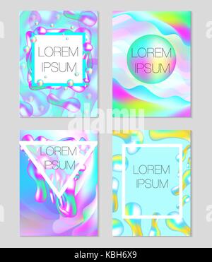 Modern trendy neon template for your design. Bright poster with iridescent neon elements liquid shapes. Futuristic fluid flyer. Cover, invitation background. Vector illustration. Stock Vector