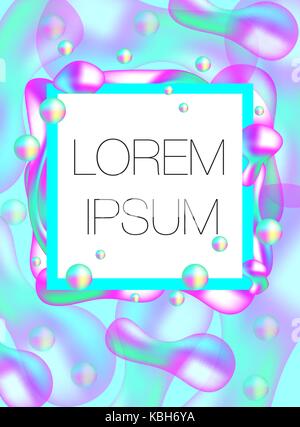 Modern trendy neon template for your design. Bright poster with iridescent neon elements liquid shapes. Futuristic fluid flyer. Cover, invitation background. Vector illustration. Stock Vector