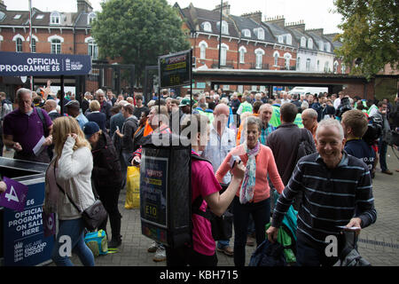 London,UK. 27 September Supporters arriving at the Alex Stewart gate ahead of the game. England v West Indies. In the fourth Royal London One Day Inte Stock Photo